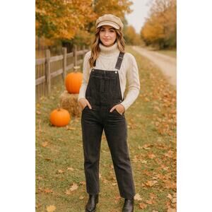 Gap Women's Straight Leg Black Denim Overalls Jean XS Vintage 90s Fall Grunge